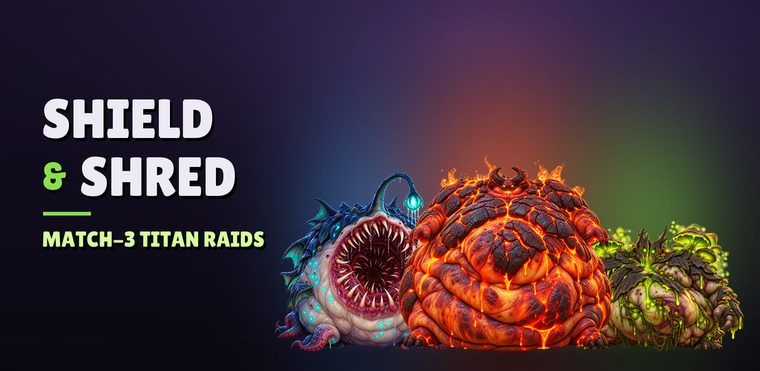 Shield & Shred key art: the bosses Deepmaw, Emberkhan and Gravebloom